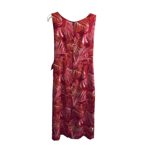 R K Originals Dress 10P Petites Red Pink Faux Wrap Tropical Floral Sleeveless - Picture 3 of 16